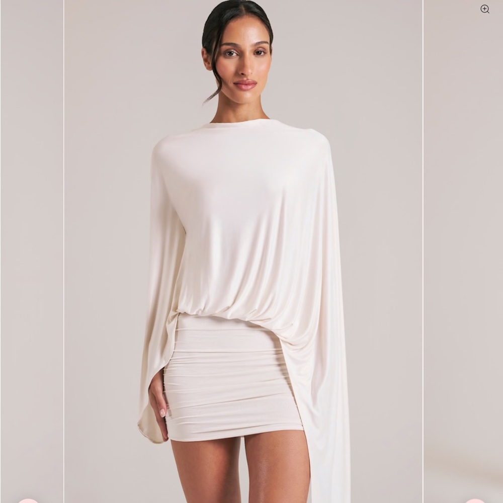 Oh Polly - Lida Draped Cape Mini Dress in Ivory - Picture 4 of 6